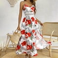 thumbnail image 2 of Taqqpue Womens Summer Dresses Floral High Waist V Neck Sleeveless Smocked Maxi Dress Boho Spaghetti Strap A Line Thigh-high Slit Flowy Tropical Print Beach Long Sundress, 2 of 9