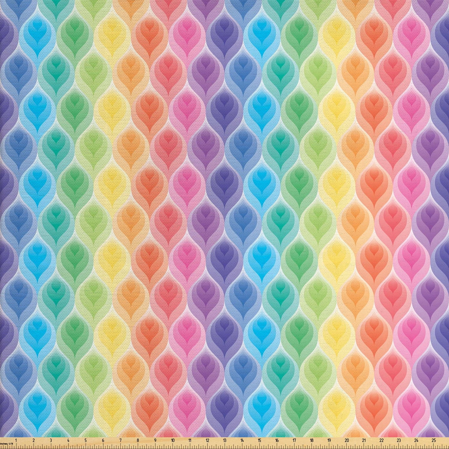 Colorful Fabric by The Yard, Rainbow Design Ikat Inspired Motifs Leaf