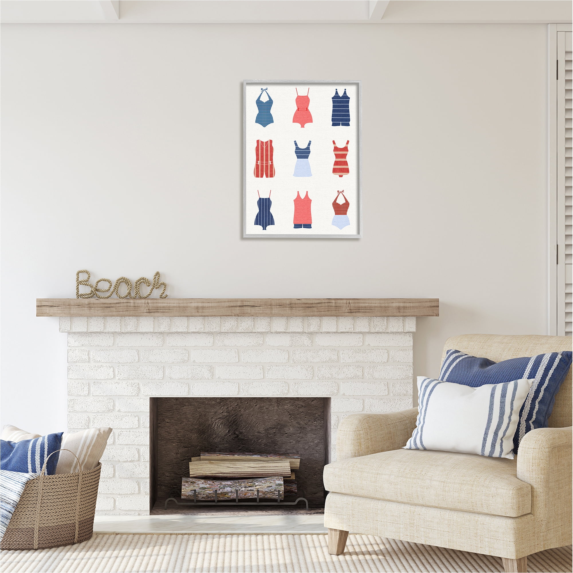 Stupell Industries Vintage Swimwear Fashion Beauty & Fashion Painting Gray Framed Art Print Wall Art, 24 x 30