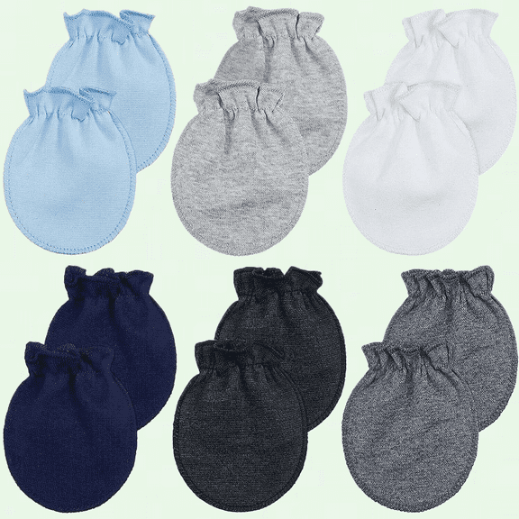 6 Pairs Newborn Baby Mittens, Soft Cotton No Scratch Infant Gloves for Baby 0-6 Months