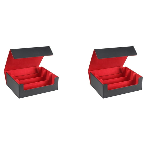 2X 1800+ Card Deck Case para Trading Cards, Magnetic Card Storage Box Top Side-Loading Deck Case Game Cards Box Negro & Rojo