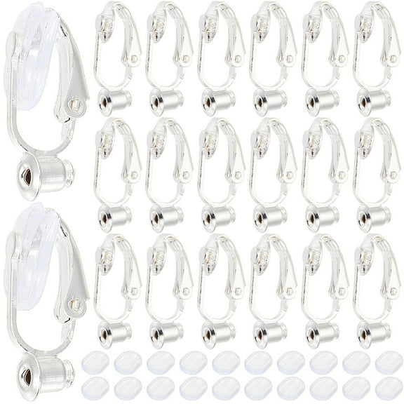 1Box 1 Box 36Pcs Silver Earring Converter Clip on Earrings Backs Brass with Comfort Pads Painless Earring Components Earring Clips for Non Pierced Ears Jewelry Making Supplies DIY Craft Beginner