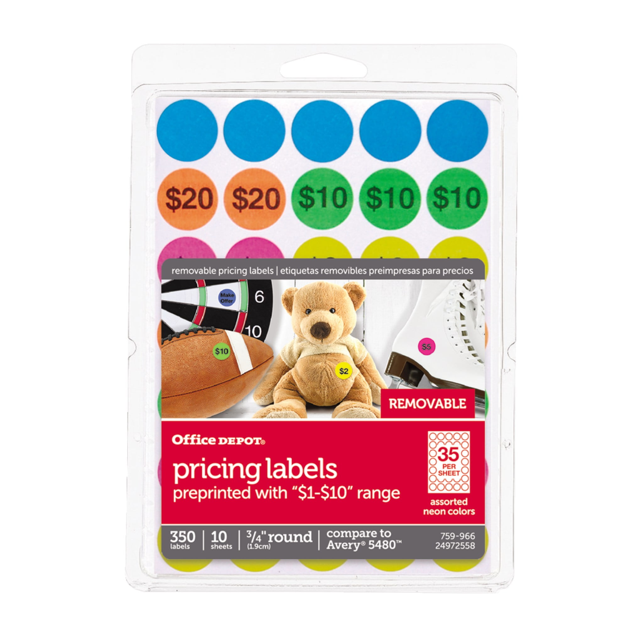 Office Depot Removable Preprinted Garage Sale Labels, 3/4in. Diameter, Assorted Neon Colors, Pack Of 350, OD98784