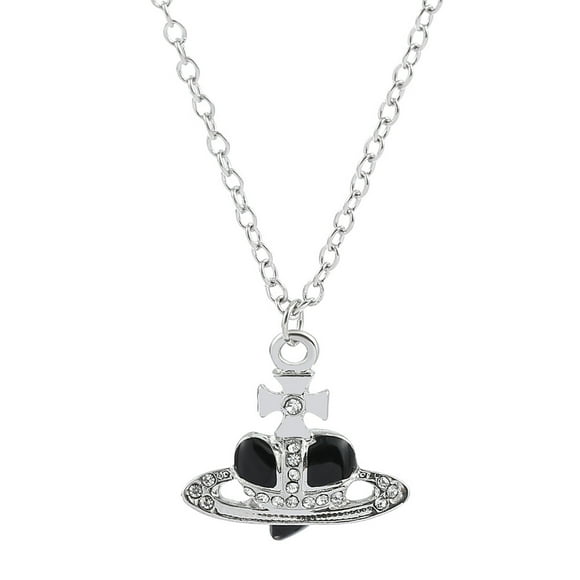Jinsinto Punk Heart Saturn Necklace - Available Trendy Baroque Rhinestone Love Saturn Planet Pendant Necklace Jewelry Black