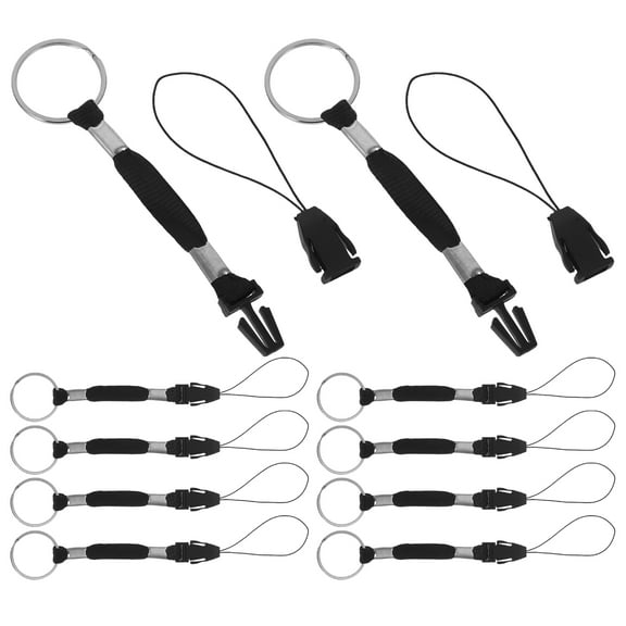 Pawsdot 10Pcs Black Nylon Lanyards Detachable Smart Phone Straps with Easy Open Ring