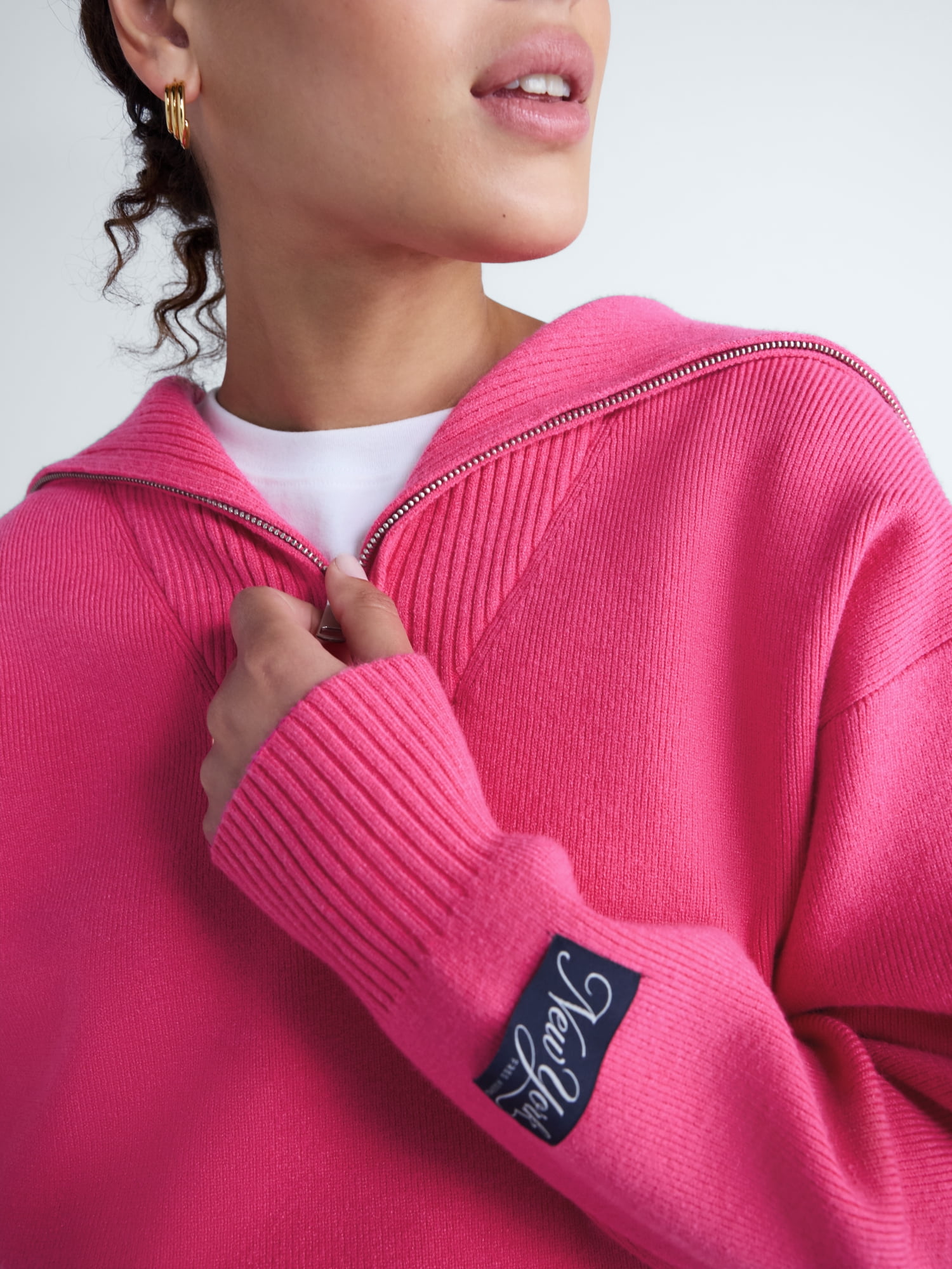 Free Assembly Women's and Women Plus Quarter-Zip Sweater, Midweight, Sizes XXS-4X