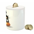 thumbnail image 3 of Halloween Piggy Bank, Black Cat on Pumpkin Drawing Spooky Cartoon Characters Halloween Humor Art, Ceramic Coin Bank Money Box for Cash Saving, 3.6" X 3.2", Orange Black, by Ambesonne, 3 of 4