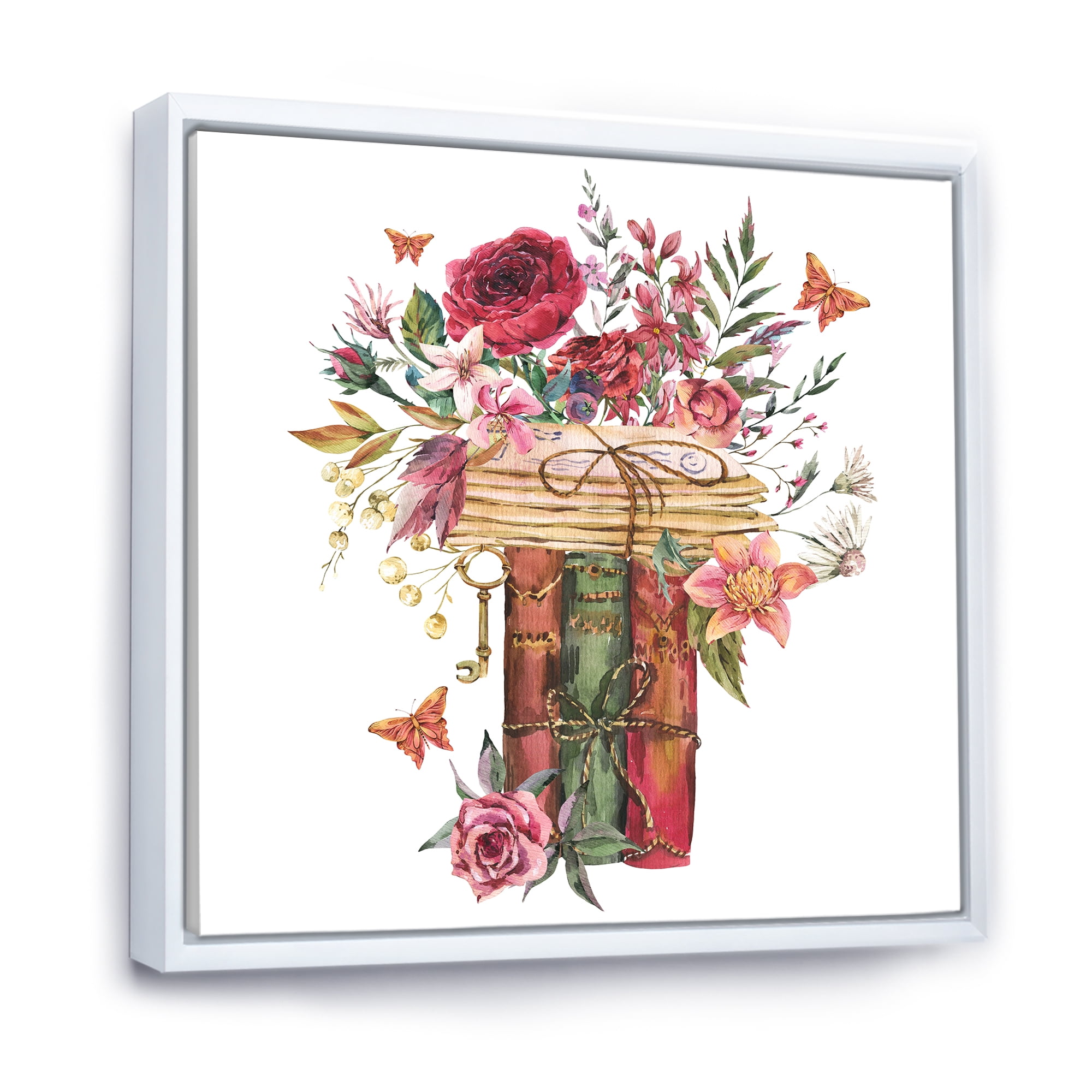 Designart 'Wildflowers With Vintage Old Books' Farmhouse Framed Canvas Wall Art Print