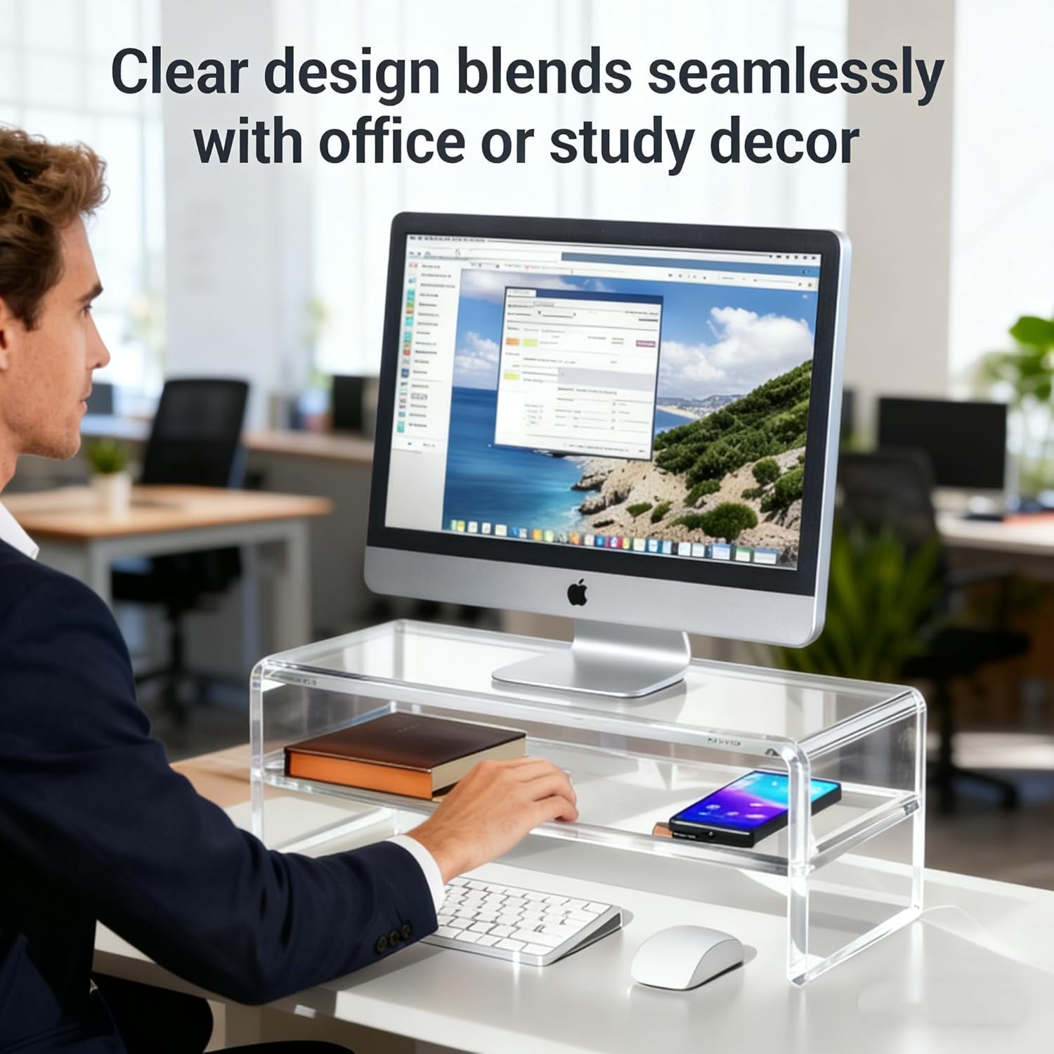 Acrylic Monitor Stand - 16/20 inch 2 Tier Riser for iMac, PC, Desktop, Laptop, TV with Storage Shelf, Home Office Desk Organizer (20in)
