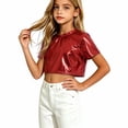 thumbnail image 2 of THDHVS Shirts for Girls,Shiny Metallic Round Neck Short Sleeve Crop Top Cool Performance Costume for Kids Boys Girls,Girls Tops Red 3-4 Years, 2 of 9