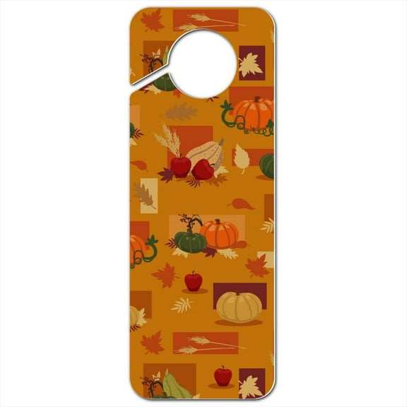 Fall Autumn Harvest Pumpkin and Squash pattern Plastic Door Knob Hanger Sign