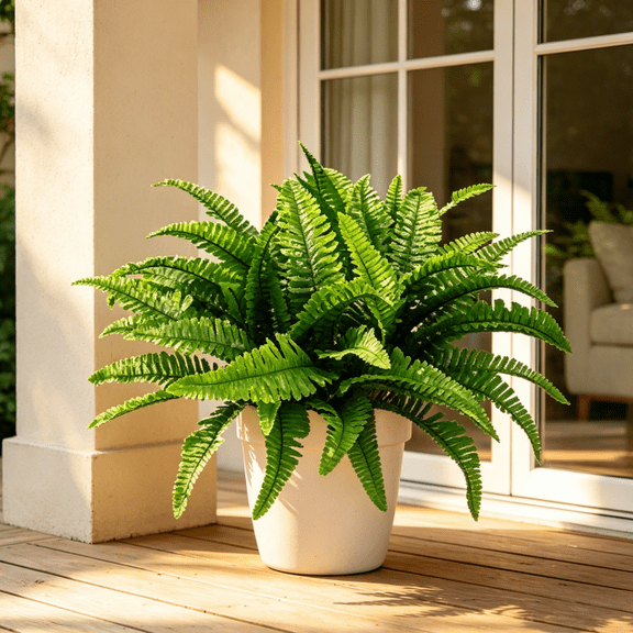 Artificial Fern Plants Large Boston Fern, Fake Fern Bush In Pots Outdoors Decorative Plant Faux Fern Potted Plants for Home Garden Porch Farmhouse Office Decor(A)