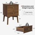thumbnail image 3 of YAURA Set of 2 Mid-Century Modern Nightstands, 26" Tall Bedside Tables with 2 Drawers, Dark Walnut Wood Accent Tables with 10" Solid Wood Legs, 3 of 10