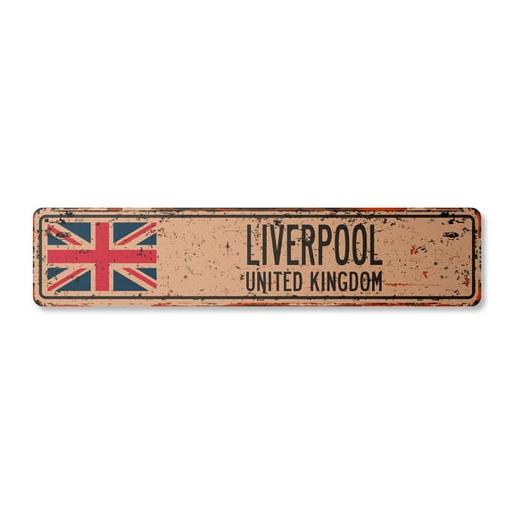 LIVERPOOL UNITED KINGDOM Vintage Aluminum Street Sign British Britons Brits flag city rustic metal tin gift | Indoor/Outdoor | 18" Wide