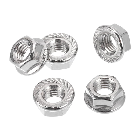 Unique Bargains 5 Pcs M8*1.5 Car Flange Nuts 304 Stainless Steel Girded Hex Reverse Thread Lock Flange Nuts Non-Slip Lock Flange Silver Tone for Car Motorcycle