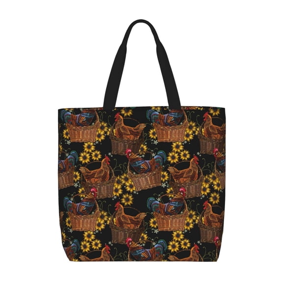 Hirioo Chicken Rooster for Tote Bag for Women, Quilted Shoulder Bag with Zipper, Large Capacity Handbags for Casual, Travel, Work