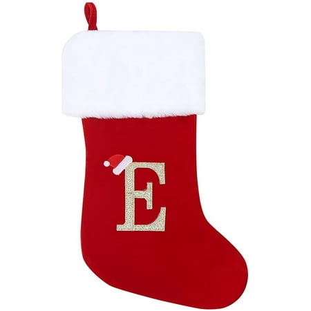 

20 Inches Initial Monogram Embroidered Christmas Stocking Red Velvet with White Super Soft Plush Cuffs Christmas Decorations Stocking C12-E