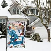 Hello Winter Garden Flag Chair Birds Garden Yard Flag 12x18 Double Sided Burlap Christmas Cardinal House Banner for Winter Christmas Seasonal Outside Outdoor Farmhouse Decoration (ONLY FLAG)
