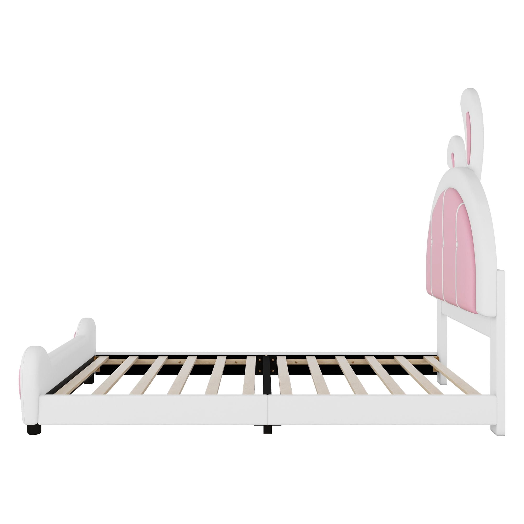 Aukfa Twin Upholstered Bed Frame, Princess Bed with Bunny Ears Headboard for Kids, Pink