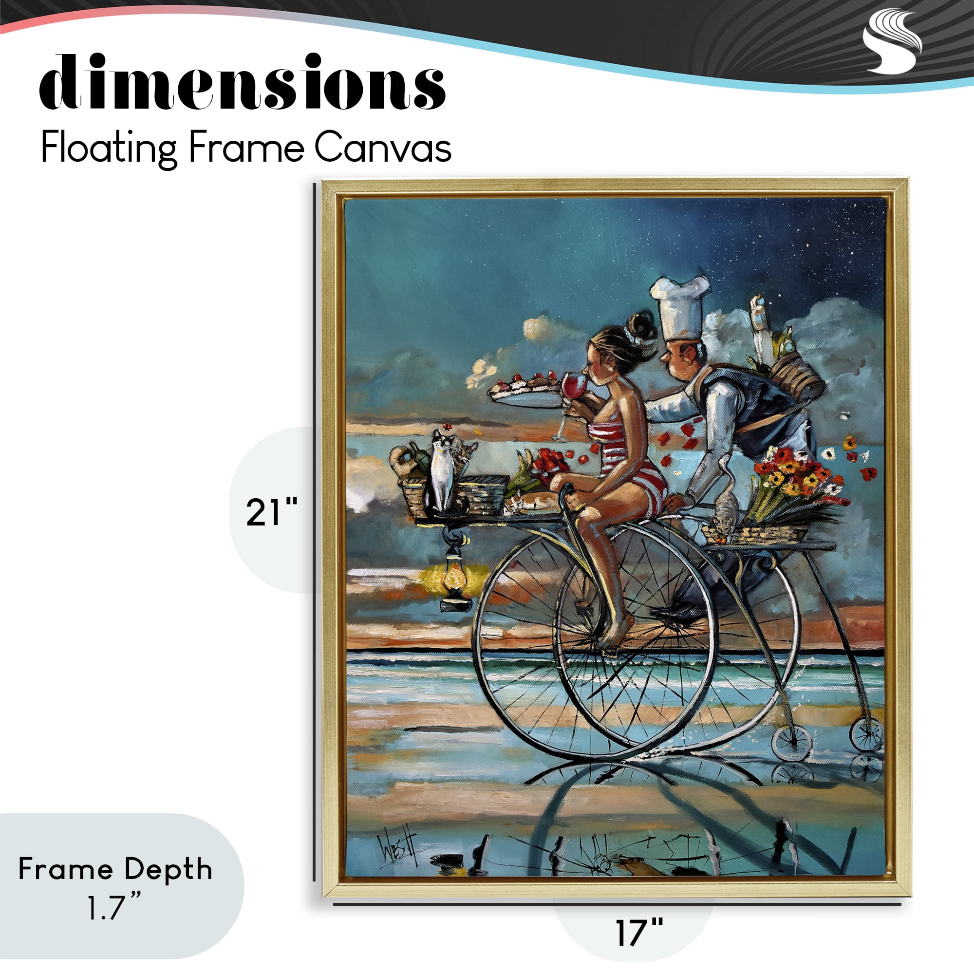 Stupell Industries Zaan's Dream Seaside Bicycle Ride Gold Framed Floater Canvas Wall Art, design by Ronald West