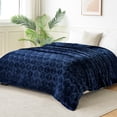 thumbnail image 3 of Exclusivo Mezcla Queen Size Fleece Blanket for Bed, Leaves Pattern Super Soft and Cozy Blankets, Plush Fuzzy Lightweight, Navy Blue, 90"x90", 3 of 7