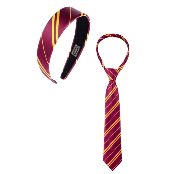 Halloween Magic School Wizard Costume Accessories Set - Burgundy & Gold Striped Necktie and Headband Fancy Dress