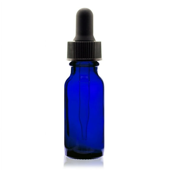 1/2 oz (15ml) Cobalt Blue Boston Round Glass Bottle - w/Glass Dropper - pack of 6