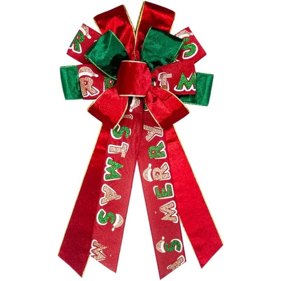 Hsomely Large Red Green Velvet Buffalo Bow for Wreath, Glitter Winter Ornament for Front Door, Indoor & Outdoor Xmas Decor