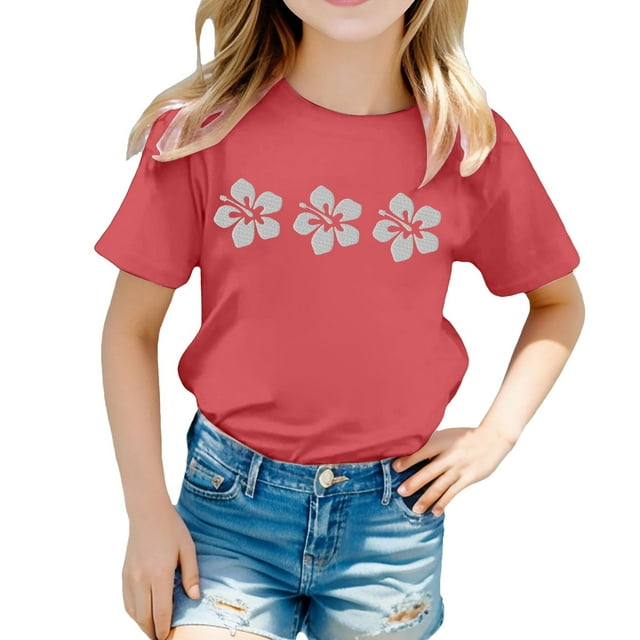 PMVFHDE T-Shirts pour Filles T-Shirts pour Filles T-Shirts Graphiques Tendance pour Filles T-Shirts Graphiques pour Filles T-Shirts Imprimés Col Rond Manches Courtes pour Filles t-Shirt Rouge Melon D\'eau, 10-11 Ans
