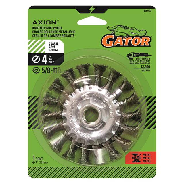 Rueda de alambre Gator de 4 pulgadas, gruesa, anudada o retorcida, revestida de latón