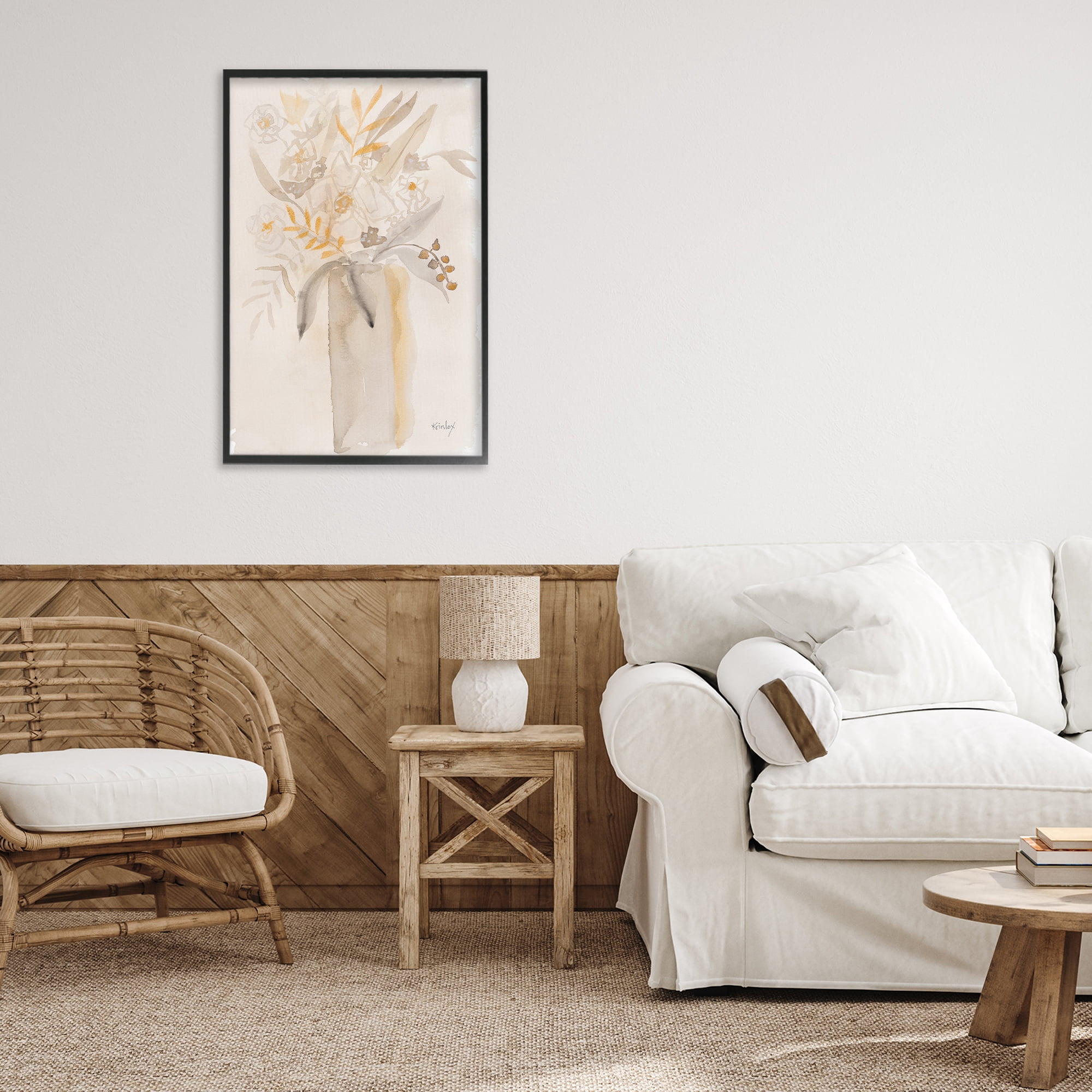 Stupell Industries Earthy Soft Flower Vase Black Framed Giclee Art, design by Krinlox