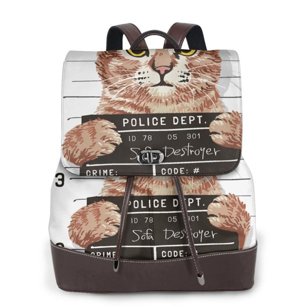Easygdp Cat Holding Mugshot Sign Mochila de Cuero para Mujeres, Bolso de Hombro, Bolsos de Mano de Moda para Trabajo y Viajes