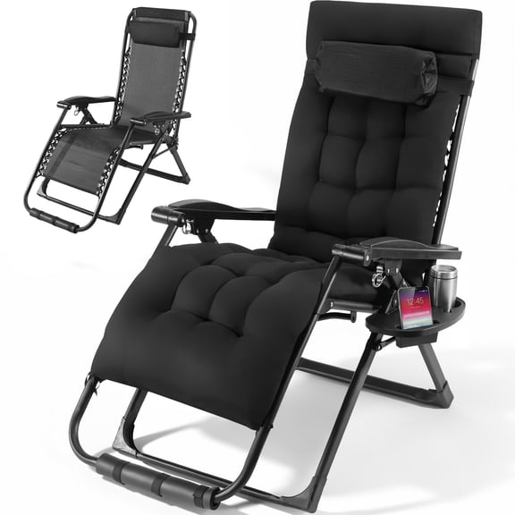 SUGIFT Padded Zero Gravity Chair, Reclining Lounge Recliner w/ Removable Cushion, 500lb, Indoor/Outdoor, Black