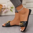 thumbnail image 5 of HWRETIE Women's Open Toe Chain Decor Slide Sandals Summer Fashion Casual Slippers Lightweight Flat Shoes for Daily Wear Vacation Outdoor Use Black, 5 of 6