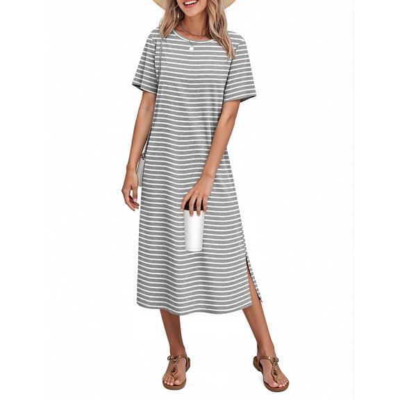 Ekouaer Cotton Sleepwear for Women Plus Size Long Nightgowns Short Sleeve Night Dress Casual Sleep Nightshirt