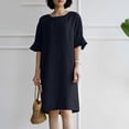 thumbnail image 1 of SMihono Robe d'Été Boho pour Femmes Grande Taille Robe d'Été Décontractée en Coton Lin Manches Courtes Col Rond Robe Unie, 1 of 7