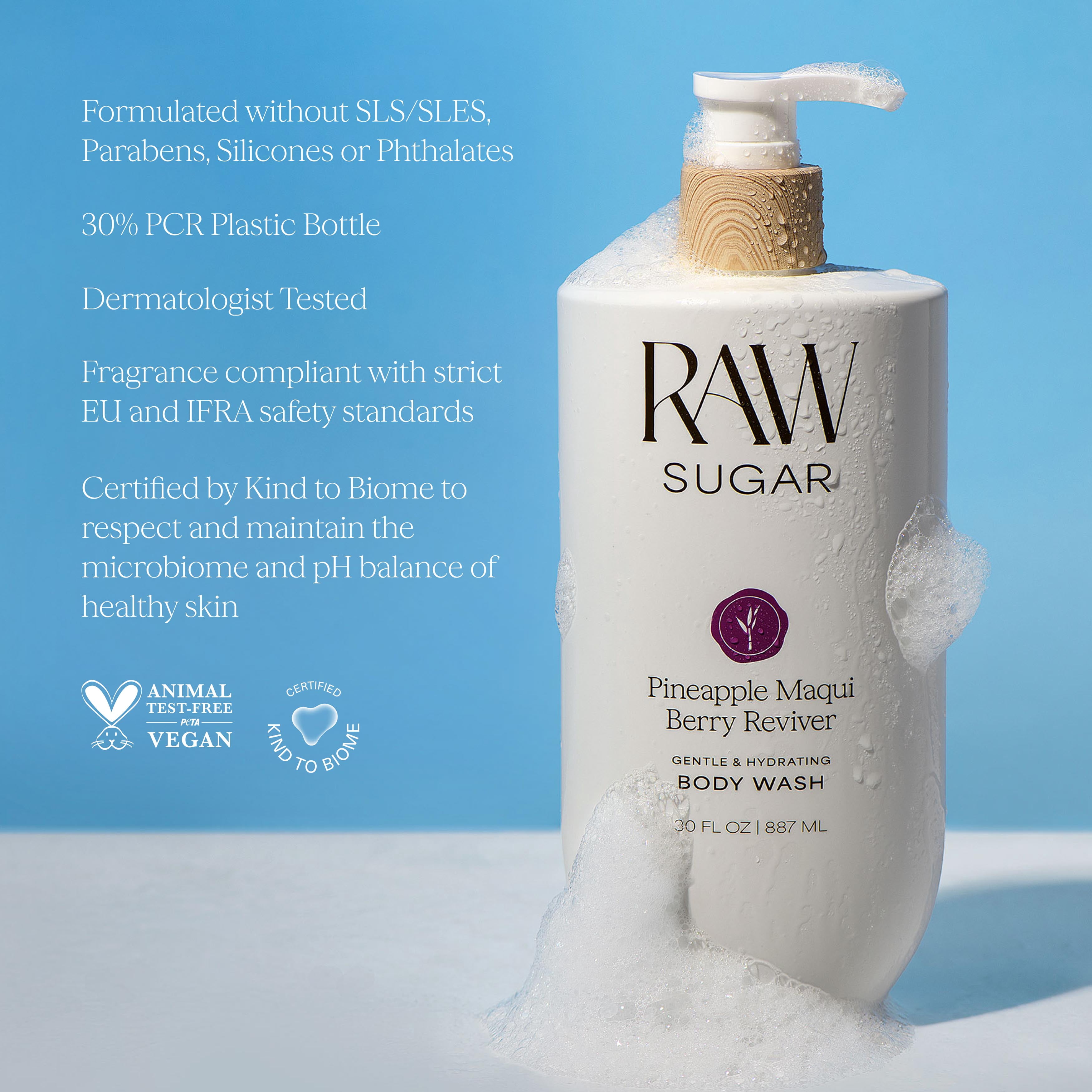 (3 pack) Raw Sugar Pineapple Maqui Berry Reviver Gentle & Hydrating Clean Body Wash, 30 fl oz