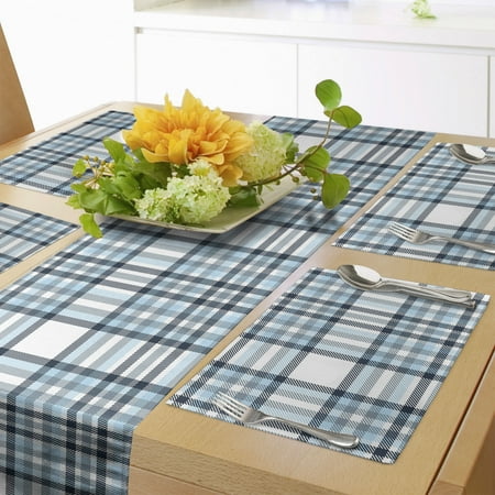 

Plaid Table Runner & Placemats Repetitive Traditional Lines Squares Tiles on Plain Background Illustration Set for Dining Table Placemat 4 pcs + Runner 14 x72 White and Blue Grey by Ambesonne