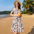 thumbnail image 4 of Balery Groovy Retro Santa Vestidos sueltos de manga corta para mujer, vestidos de verano 2025, vestidos casuales de corte A con vuelo., 4 of 6