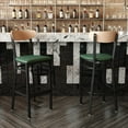 thumbnail image 3 of BizChair Set of 2 Commercial Barstools with 500 LB. Capacity Black Steel Frame, Natural Birch Finish Wooden Boomerang Back, and Green Vinyl Seat, 3 of 13