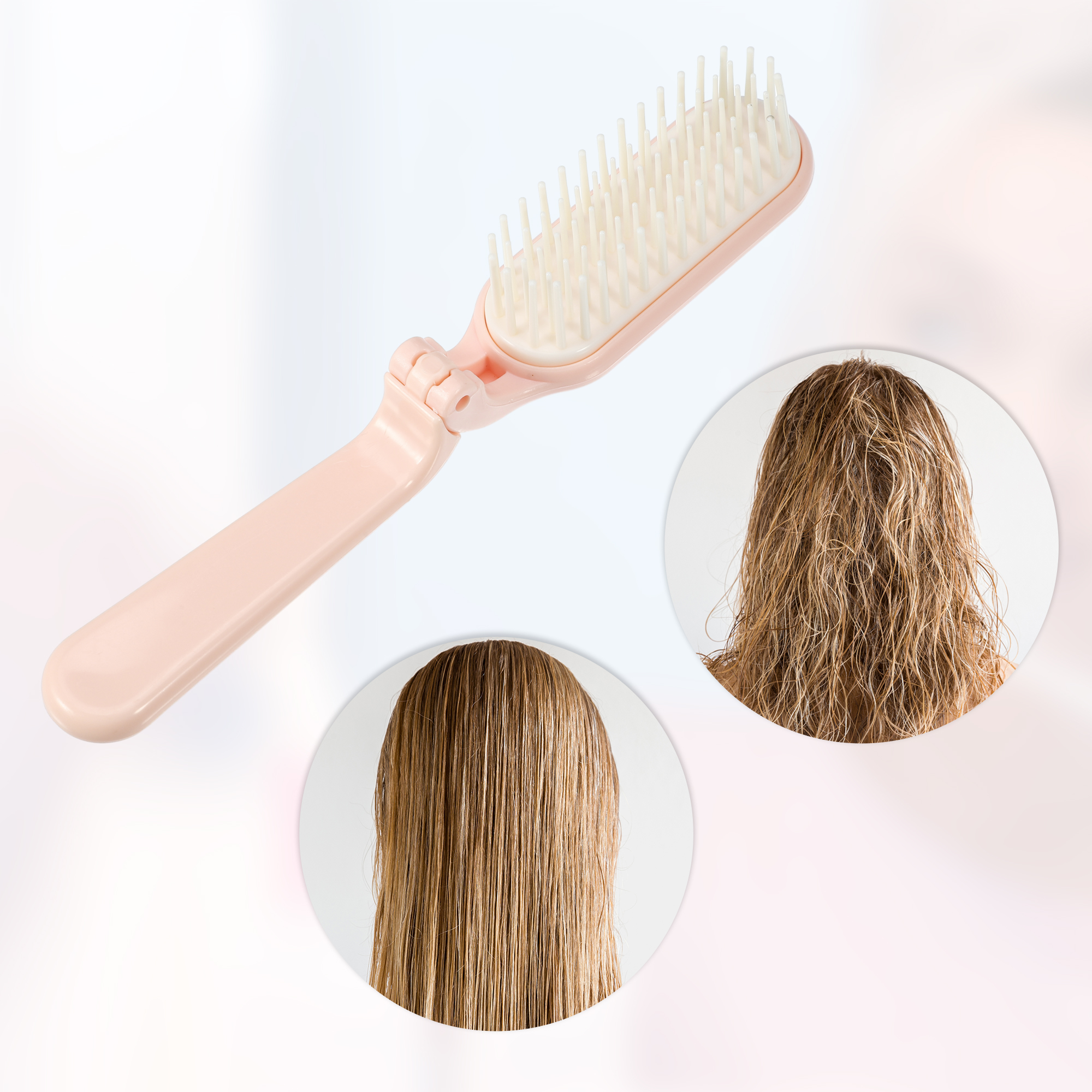 Unique Bargains 1Pc Women's Foldable Hair Brush for Curly Straight Thin Dry Wet Hair Pink