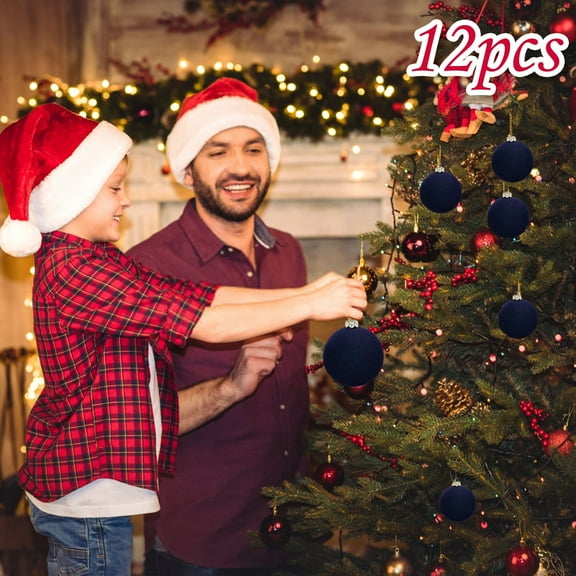 2025 New Large Classic Velvet Christmas Balls, 12PCS Green Flocked Christmas Tree Ornaments Balls Xmas Red Velvet Ornaments For Christmas Tree Hanging Ball Xmas Tree Decorations