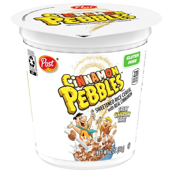 Post Cinnamon PEBBLES Breakfast Cereal, Gluten Free, On-the-Go Snack, 2 oz Individual Cup