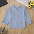 thumbnail image 2 of fatyb Boys Girls Cotton Linen Shirts Long Sleeve Blouses Button V Neck Tshirts Lightweight Plain Tee Tops, 2 of 4