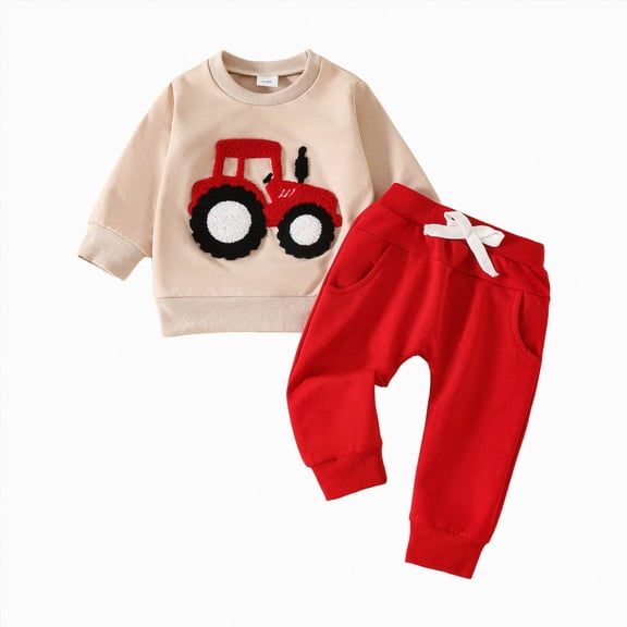 TOWED22 Baby Clothes Boy 6 12 18 24 Months 2T 3T 4T 5T Toddler Fall Winter Outfit Truck Embroidery Sweatshirt Pants Set(Blazer,3-6 M)