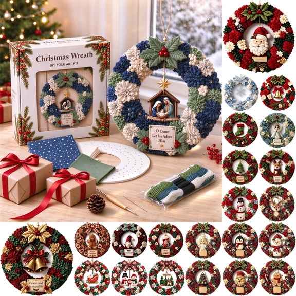 Xuyuer 3D Fabric Poke Wreath Art DIY Kit Christmas Craft for Adults, 3D DIY Fabric Poke Art, Christmas Wreath Making Kit for Adults, Home Door Wall Decor, Holiday Craft