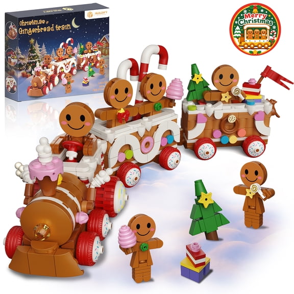 Gingerbread Train Building Block Set, 633PCS ABS Bricks, Holiday Home Decor DIY Kit for Kids & Adults