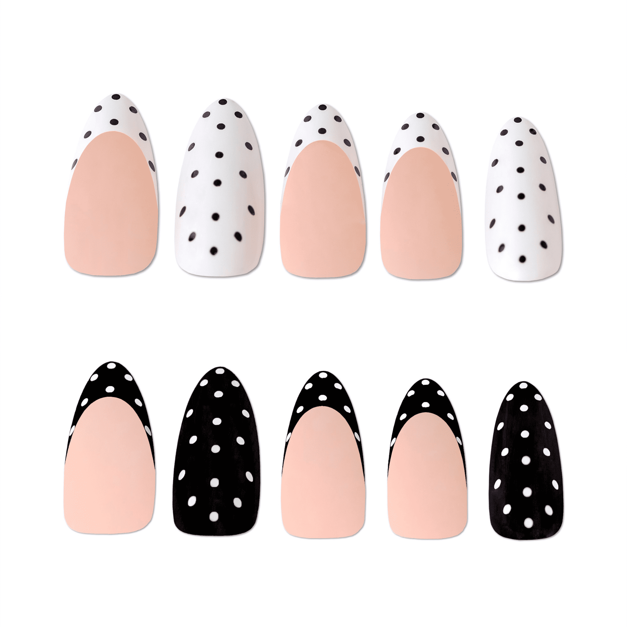 PaintLab Medium Almond Press On Nails, Black White Polka Dot, 30 Count