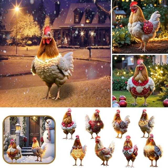 asddcavvf Christmas Animal Outdoor Garden Chicken Ground Plug Decoration Outdoor Christmas Animal Ground Plug 2D Small Garden Flags for outside with Sign Language Garden Label Outdoor Metal Cards for