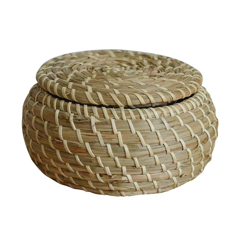 Wicker Storage Baskets Holder Decorative Round Lid for Bathroom Fruit Food  Small